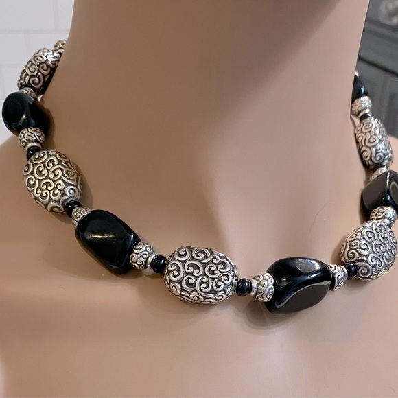 Brighton Full Moon Rising Onyx Silver Plated Bead Necklace In EX COND FIRM - Picture 1 of 9